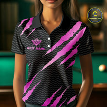 Load image into Gallery viewer, Pink And Black Scratch Billiard Shirts For Women Custom 8 Ball Crown Pool Team Jersey Polo &amp; 1/4 Zip TDM6624