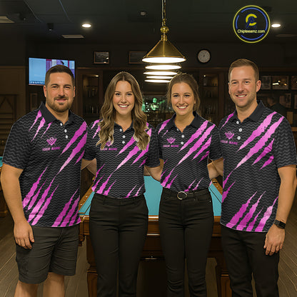 Pink And Black Scratch Billiard Shirts For Men Custom 8 Ball Crown Pool Team Jersey Polo & 1/4 Zip TDM6624