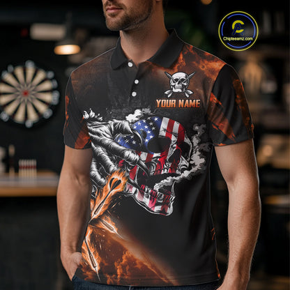 Fire Flame Darts Board American Flag Skull Dart Shirts For Men Custom Darts Team Jerseys |Orange TDM4267