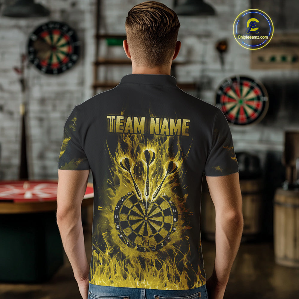Fire Flame Darts Board American Flag Skull Dart Shirts For Men Custom Darts Team Jerseys |Yellow TDM4268