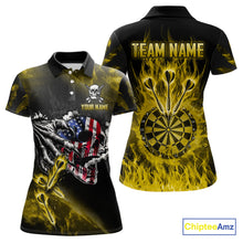 Load image into Gallery viewer, Fire Flame Darts Board American Flag Skull Dart Shirts For Women Custom Darts Team Jerseys |Yellow TDM4268