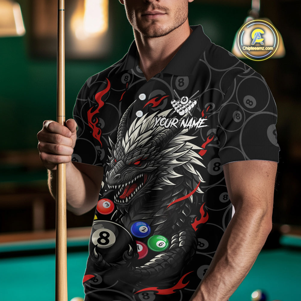Personalized 8 Ball Dragon Billiard Shirt For Men, Billiard Team Jersey Polo & 1/4 Zip |Red TDM5109