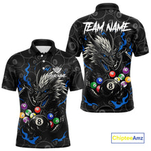 Load image into Gallery viewer, Personalized 8 Ball Dragon Billiard Shirt For Men, Billiard Team Jersey Polo &amp; 1/4 Zip |Blue TDM5110
