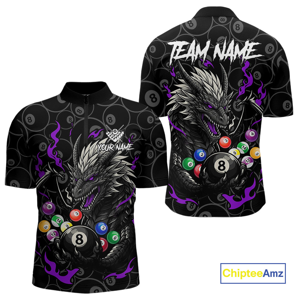 Personalized 8 Ball Dragon Billiard Shirt For Men, Billiard Team Jersey Polo & 1/4 Zip |Purple TDM5111