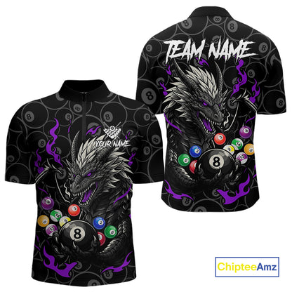 Personalized 8 Ball Dragon Billiard Shirt For Men, Billiard Team Jersey Polo & 1/4 Zip |Purple TDM5111