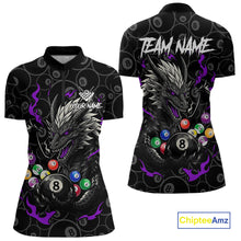 Load image into Gallery viewer, Personalized 8 Ball Dragon Billiard Shirt For Women, Billiard Team Jersey Polo &amp; 1/4 Zip |Purple TDM5111