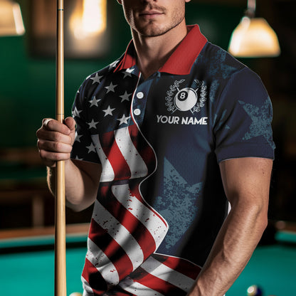 American Flag Eagle 8 Ball & 9 Ball Billiard Shirts For Men Custom Patriotic Cool Billiard Jerseys TDM3094