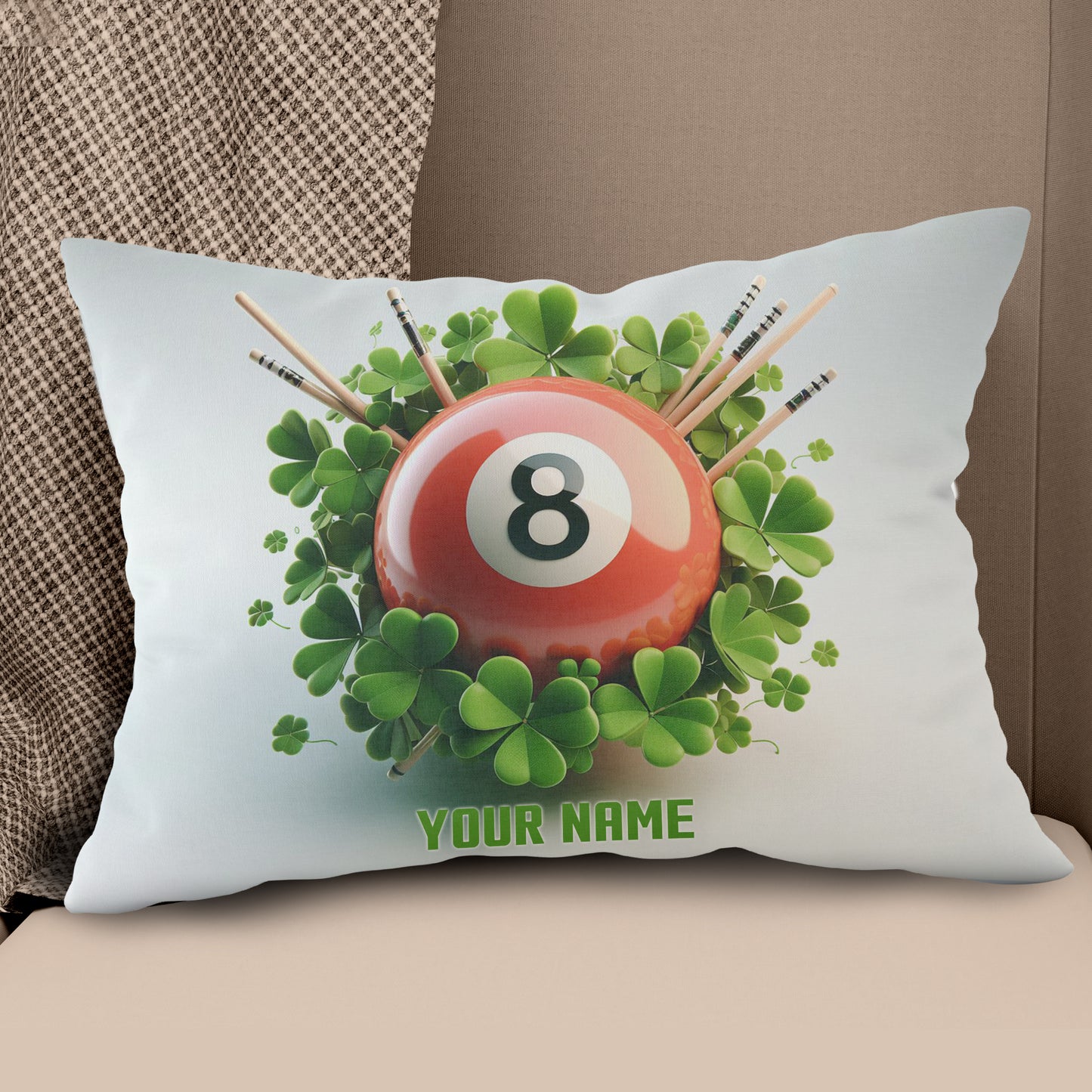 Funny Red Billiard Ball And Clovers Custom White Pillows, Billiard Gifts TDM0817