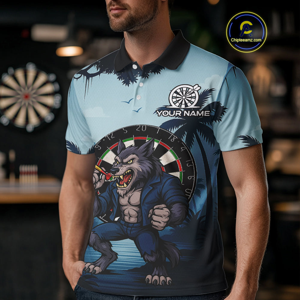Funny Wolf Jungle Dart Shirts For Men Custom Dart Team Jerseys Polo & 1/4 Zip, Best Darts Gifts TDM4085