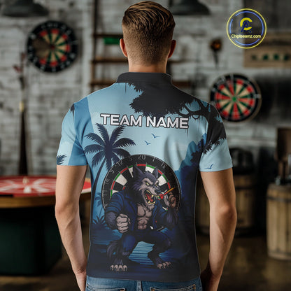 Funny Wolf Jungle Dart Shirts For Men Custom Dart Team Jerseys Polo & 1/4 Zip, Best Darts Gifts TDM4085