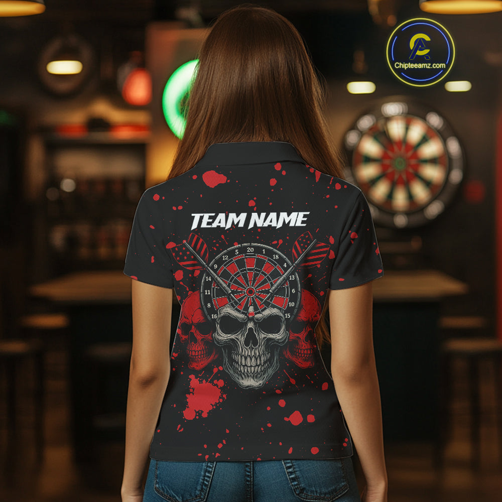 Black And Red Paint Skull Dart Shirts For Women Custom Dart Jersey, Darts Team Shirt Polo & 1/4 Zip TDM4086