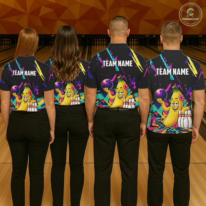 Colorful Bowling Jersey Funny Banana Bowling Polo & 1/4 Zip For Men, Custom Bowling Team Shirts TDM6626