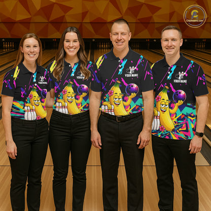 Colorful Bowling Jersey Funny Banana Bowling Polo & 1/4 Zip For Men, Custom Bowling Team Shirts TDM6626