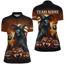 Load image into Gallery viewer, Grim Reaper &amp; Pumpkin With 8 Ball Pool Billiard Jerseys For Women, Funny Halloween Billiard Shirts TDM2377