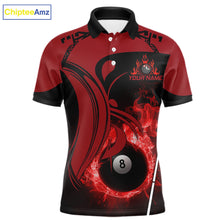 Load image into Gallery viewer, Personalized Red 8 Ball Fire Flame Billiard Shirt For Men, Pool Team Jersey Polo &amp; 1/4 Zip TDM5976
