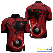 Load image into Gallery viewer, Personalized Red 8 Ball Fire Flame Billiard Shirt For Men, Pool Team Jersey Polo &amp; 1/4 Zip TDM5976