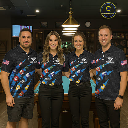 Custom Blue 8 Ball Pool Scratch Billiard Shirt For Men, Black Billiard Team Jersey Polo & 1/4 Zip TDM6436