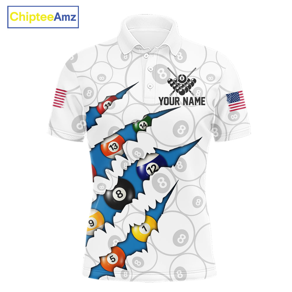 Custom Blue 8 Ball Pool Scratch Billiard Shirt For Men, White Billiard Team Jersey Polo & 1/4 Zip TDM6439