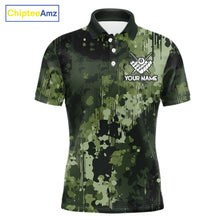 Load image into Gallery viewer, Custom green camo billiard jersey for men designed for pool tournaments and league matches.