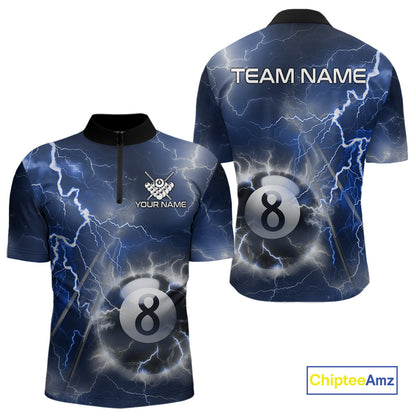 Personalized Blue Thunder Lightning 8 Ball Billiard Shirt For Men Custom Pool Team Jerseys TDM4462