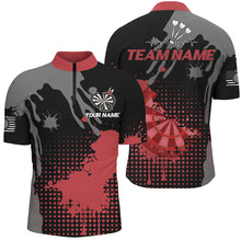 Load image into Gallery viewer, Personalized Grunge Paint Darts Polo &amp; 1/4 Zip Shirts For Men, Best Darts Shirts Team Jersey |Red TDM2386