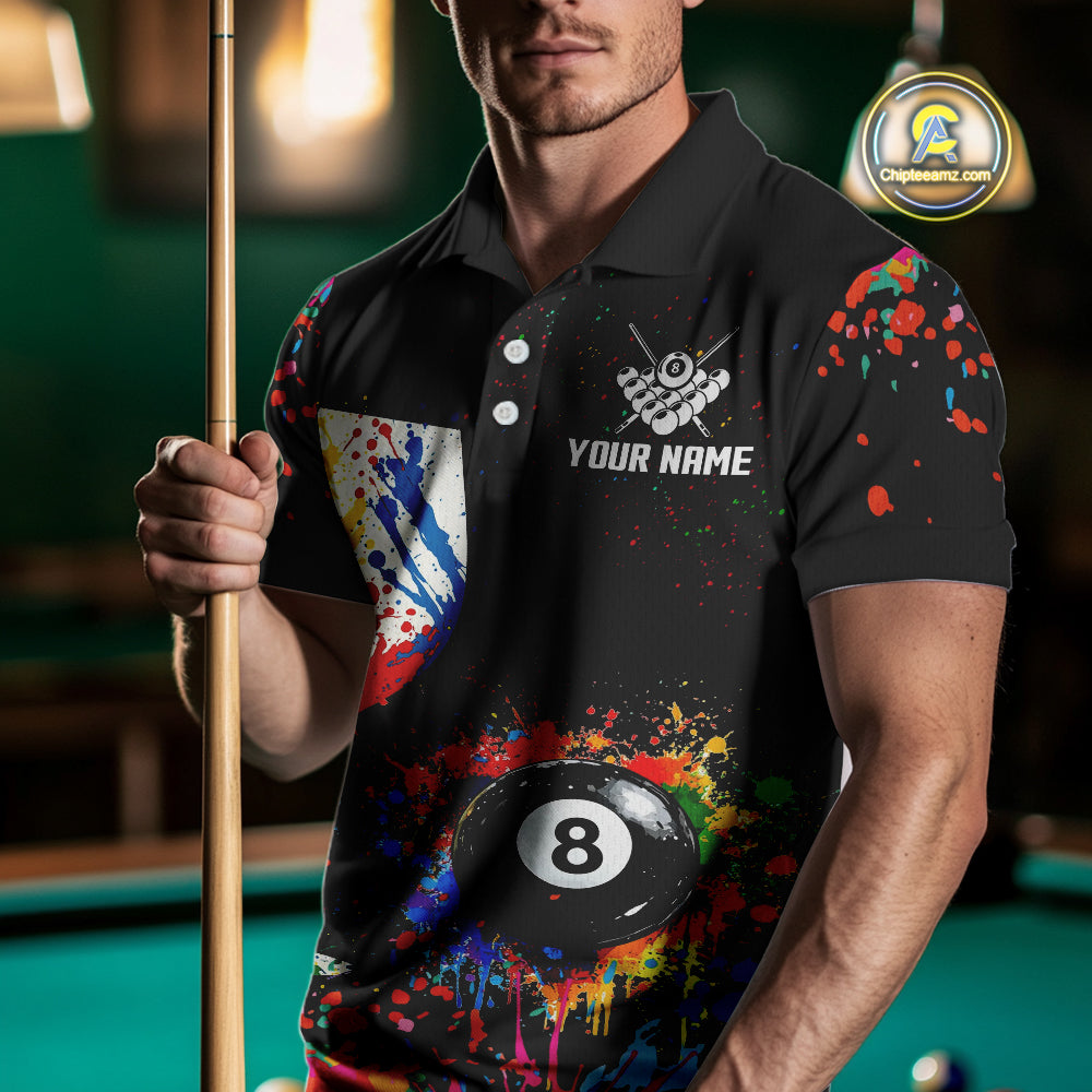 Personalized Colorful Splash 8 Ball Billiard Shirts For Men, Funny Wine Glass Custom Pool Jerseys TDM4100