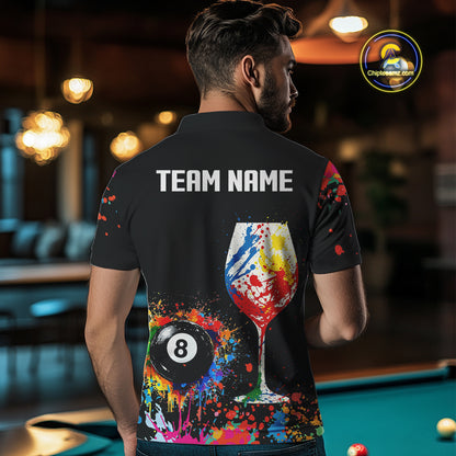 Personalized Colorful Splash 8 Ball Billiard Shirts For Men, Funny Wine Glass Custom Pool Jerseys TDM4100
