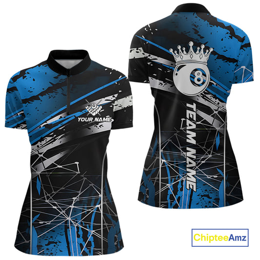 Black And Blue 8 Ball Crown Women's Billiard Shirts Custom Billiards Jerseys, Pool League Team Shirt TDM5133