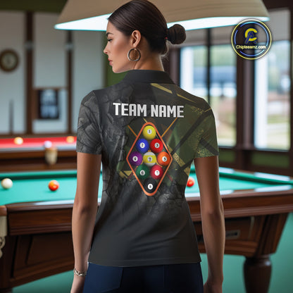 Personalized 9 Ball Pool Shirt For Women Custom Black And Military Green Billiard Team Jersey TDM5136