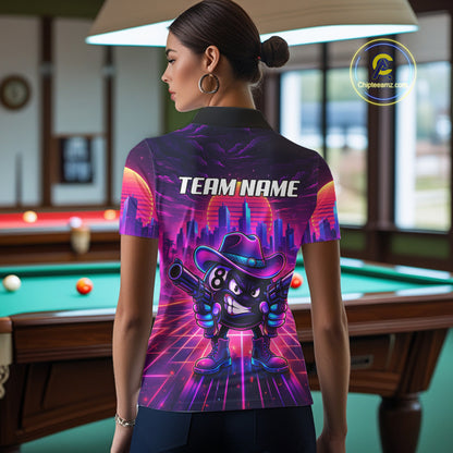 Custom Retro Funny Neon 8 Ball Pool Billiard Shirt For Women, Billiard Team Jersey Polo & 1/4 Zip TDM6219