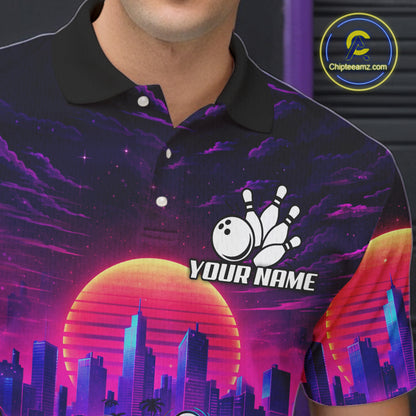 Custom Retro Funny Neon Bowling Shirt For Men, Pink And Purple Bowling Team Jersey Polo & 1/4 Zip TDM6220