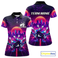 Load image into Gallery viewer, Custom Retro Funny Neon Bowling Shirt For Women, Pink And Purple Bowling Team Jersey Polo &amp; 1/4 Zip TDM6220