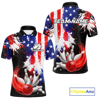 Custom Grunge American Flag Bowling Shirt For Men, Patriotic Bowling Jersey Team Polo & 1/4 Zip TDM6227
