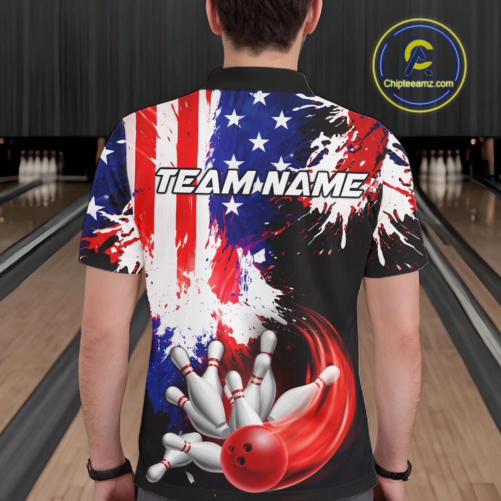 Custom Grunge American Flag Bowling Shirt For Men, Patriotic Bowling Jersey Team Polo & 1/4 Zip TDM6227
