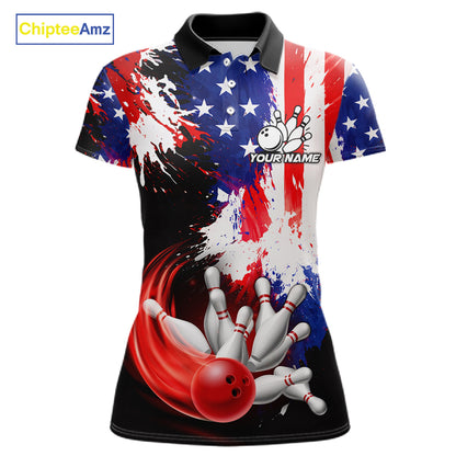 Custom Grunge American Flag Bowling Shirt For Women, Patriotic Bowling Jersey Team Polo & 1/4 Zip TDM6227