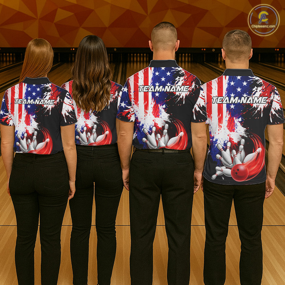 Custom Grunge American Flag Bowling Shirt For Men, Patriotic Bowling Jersey Team Polo & 1/4 Zip TDM6227