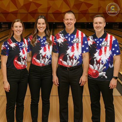 Custom Grunge American Flag Bowling Shirt For Men, Patriotic Bowling Jersey Team Polo & 1/4 Zip TDM6227
