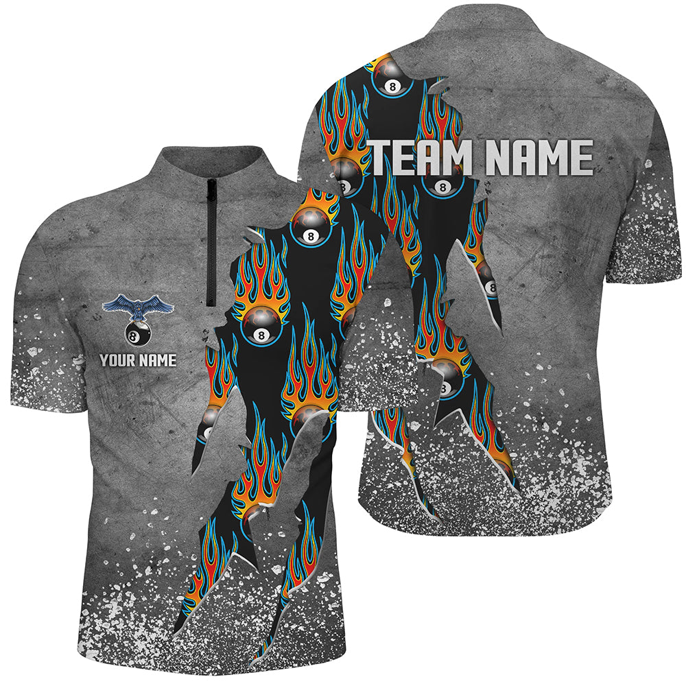 Custom Ball 8 Grey Grunge Billiard Shirts For Men Best Custom Team Name Billiard Jerseys |Blue TDM1561