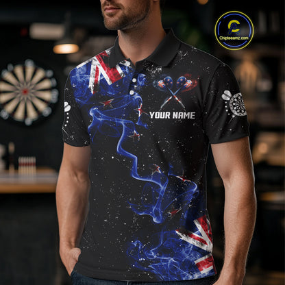 Customized Grunge New Zealand Flag Smoke Darts Polo & 1/4 Zip, Patriotic Darts Jerseys For Men TDM4289