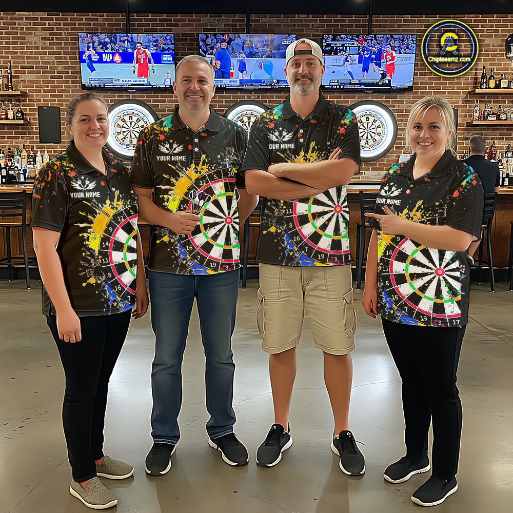 Funny Dartboard Colorful Paint Dart Shirt For Women Custom Darts Team Jersey Polo & 1/4 Zip |Black TDM5624