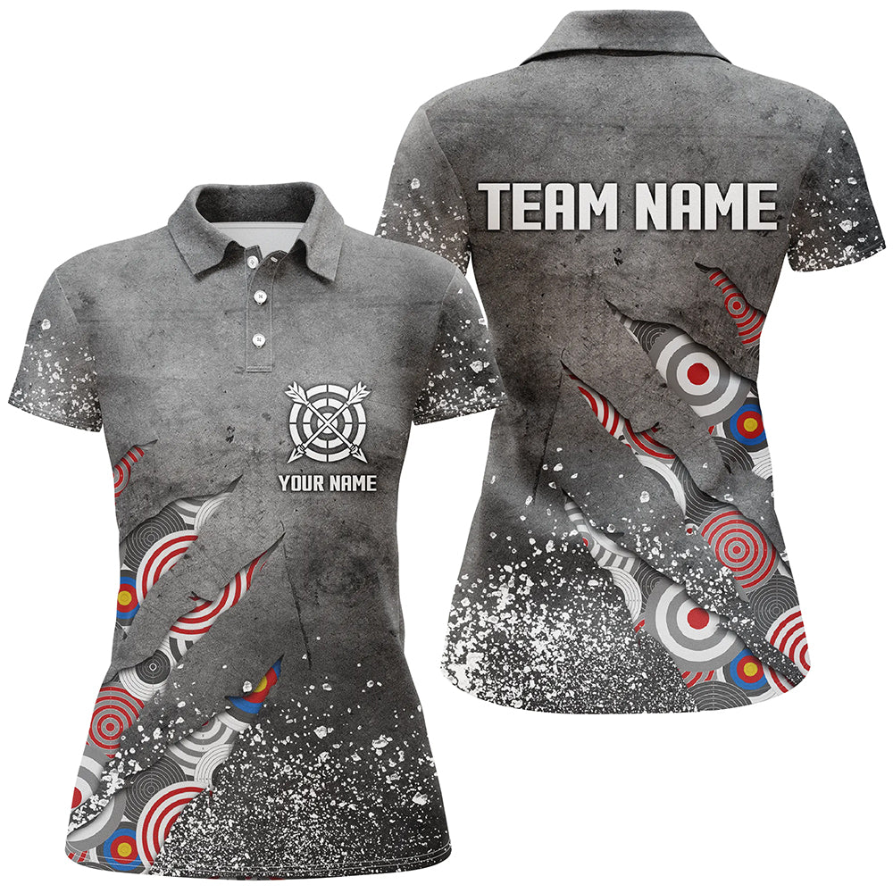 Custom Archery Target Pattern Grey Grunge  Women Polo Shirts Best Custom Team Name Archery Jerseys TDM1036