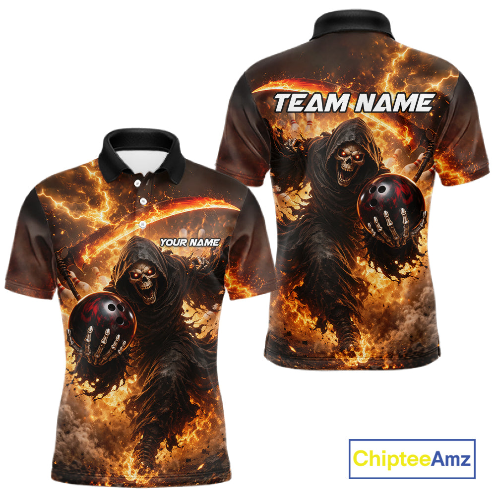 Orange Grim Reaper Fire Smoke Bowling Jersey For Men Custom Bowling Team Shirt Polo & 1/4 Zip TDM6233