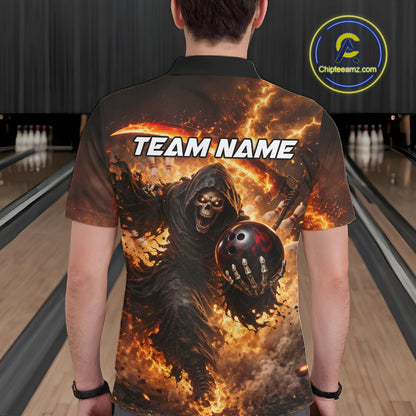 Orange Grim Reaper Fire Smoke Bowling Jersey For Men Custom Bowling Team Shirt Polo & 1/4 Zip TDM6233