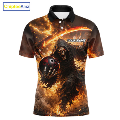 Orange Grim Reaper Fire Smoke Bowling Jersey For Men Custom Bowling Team Shirt Polo & 1/4 Zip TDM6233