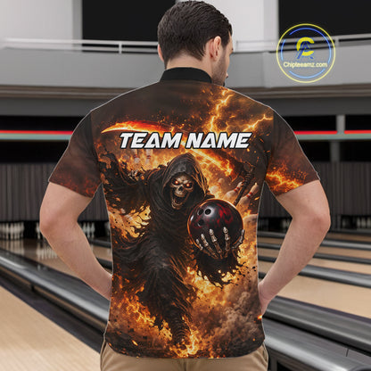 Orange Grim Reaper Fire Smoke Bowling Jersey For Men Custom Bowling Team Shirt Polo & 1/4 Zip TDM6233