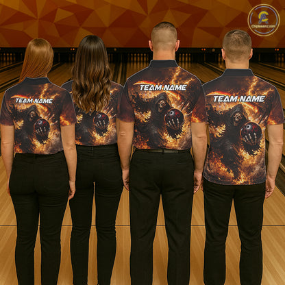 Orange Grim Reaper Fire Smoke Bowling Jersey For Men Custom Bowling Team Shirt Polo & 1/4 Zip TDM6233
