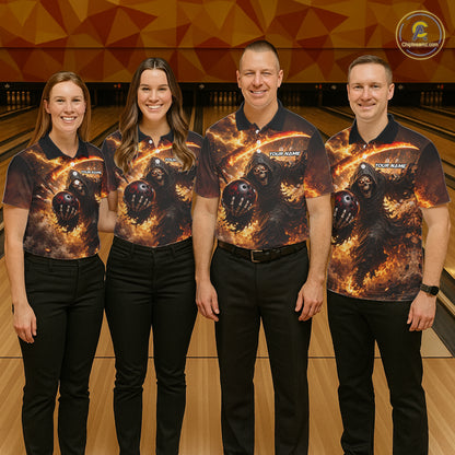 Orange Grim Reaper Fire Smoke Bowling Jersey For Men Custom Bowling Team Shirt Polo & 1/4 Zip TDM6233