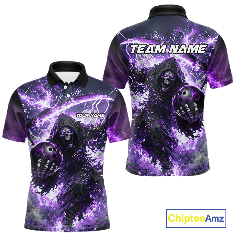 Purple Grim Reaper Fire Smoke Bowling Jersey For Men Custom Bowling Team Shirt Polo & 1/4 Zip TDM6235