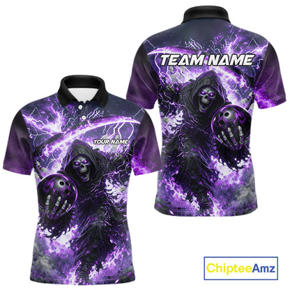 Purple Grim Reaper Fire Smoke Bowling Jersey For Men Custom Bowling Team Shirt Polo & 1/4 Zip TDM6235