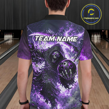 Purple Grim Reaper Fire Smoke Bowling Jersey For Men Custom Bowling Team Shirt Polo & 1/4 Zip TDM6235